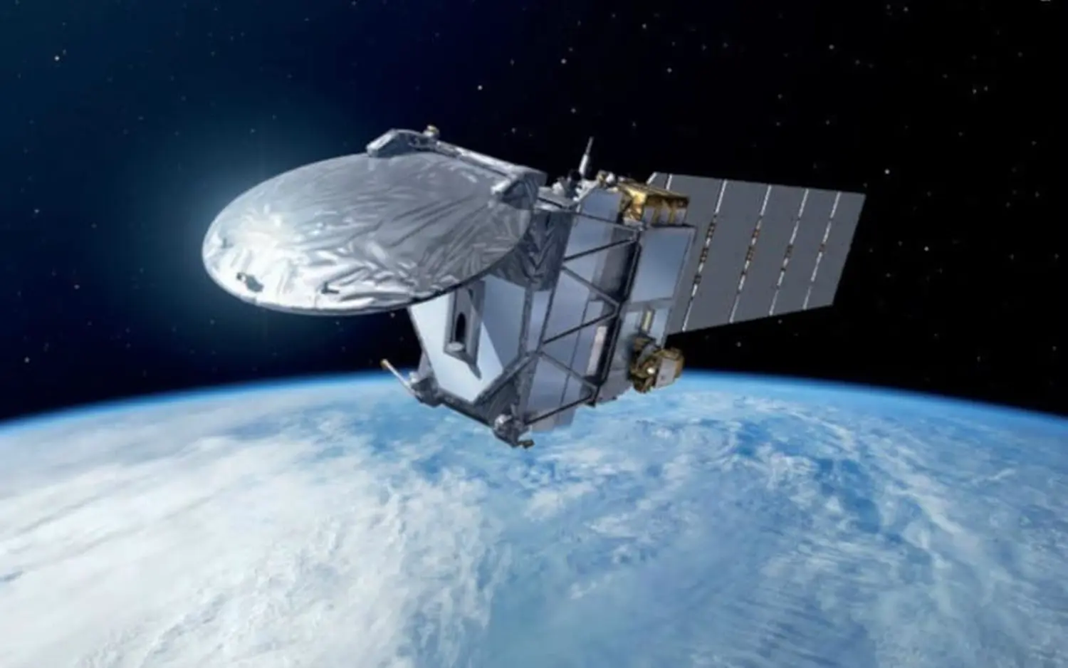 EMshield GmbH - Architecture and Corporate Security - The image features the Earth Cloud Aerosol and Radiation Explorer (EarthCARE) satellite, a joint mission between the European Space Agency (ESA) and Japan's Aerospace Exploration Agency (JAXA).
